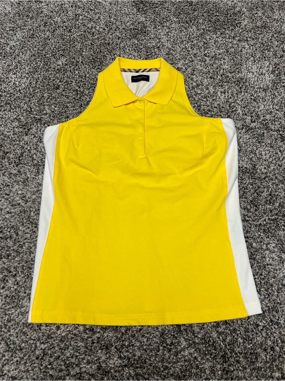 Burberry XS Yellow Sleeveless Polo Tank Collared Top Preppy Golf Tennis - Picture 1 of 11